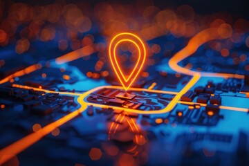 Neon Cityscape Location Pinpoint, Futuristic Navigation System