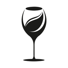 Elegant Minimalist Black & White Wine Glass with Leaf Motif Artful Silhouette