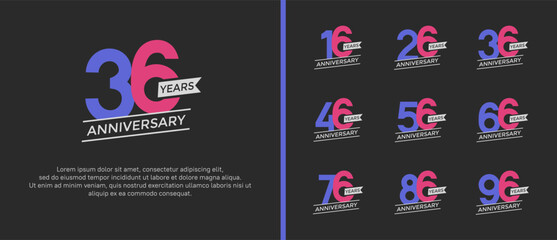 set of anniversary logo flat purple and pink color on black background for celebration moment