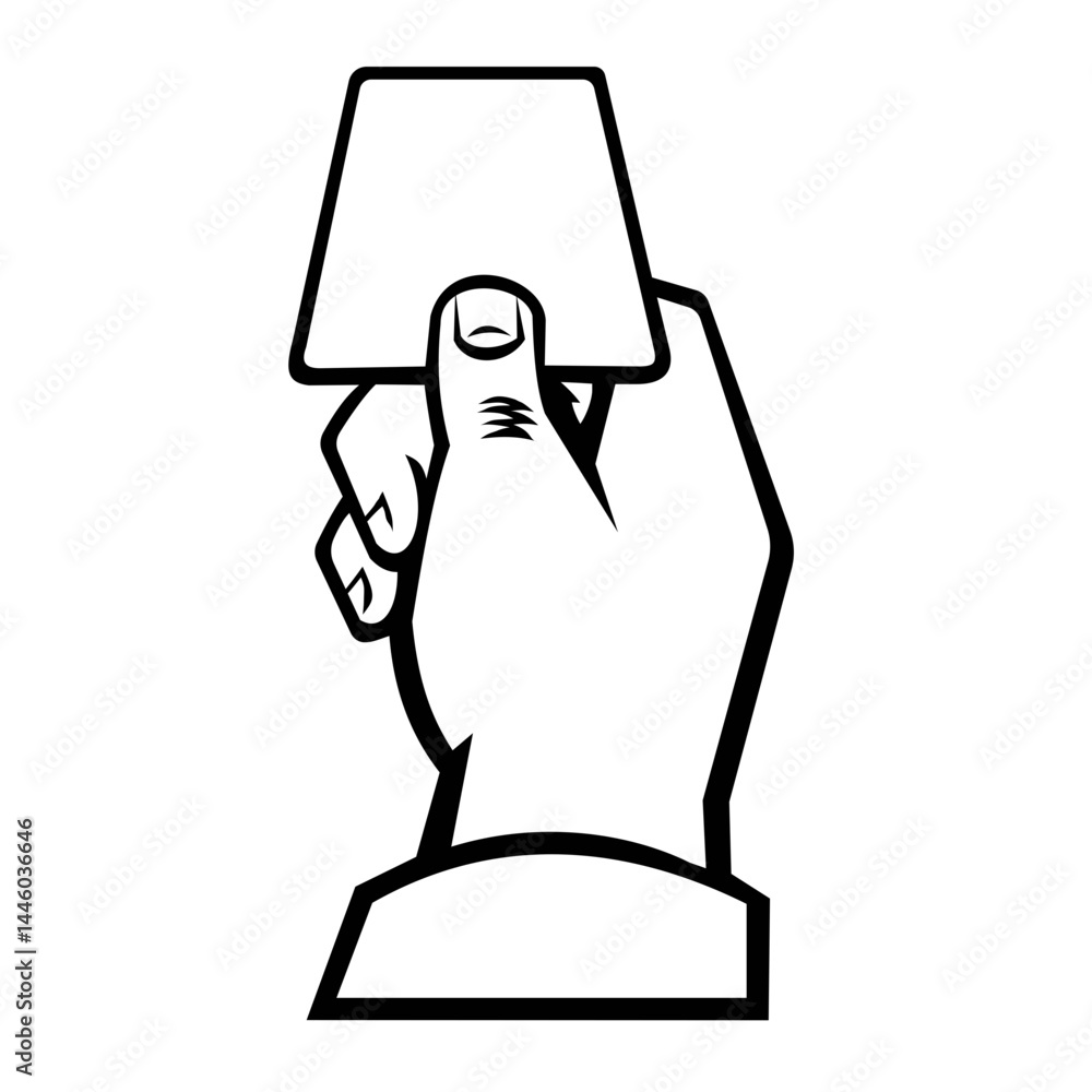 Poster retro style illustration of a hand holding a credit card or key card keycard with thumb and index fi