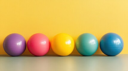 Colorful spheres arrayed against yellow background