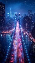 Long bridge city horizon glow high resolution picture