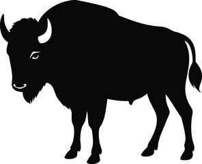 silhouette of a bison standing on plain on white