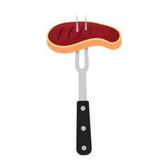 Fork holding raw steak. Vector