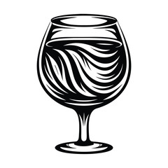 Wine Glass Black Silhouette Art, Alcohol Beverage, Elegant Stemware, Liquid Interior