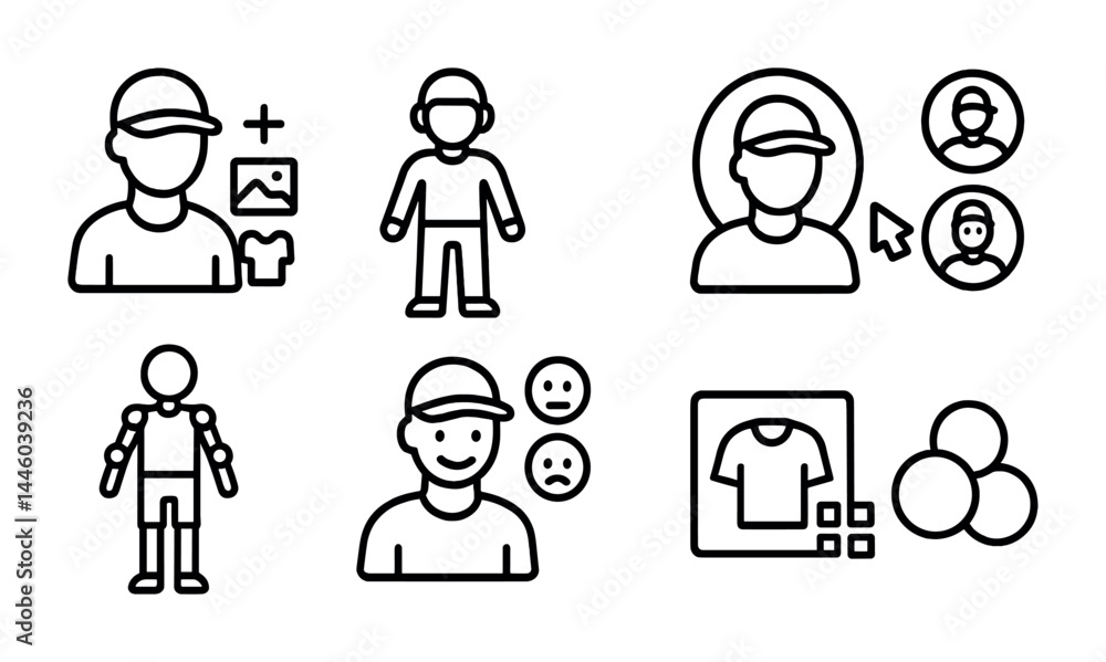 Poster user profile and avatar outline icons set – linear style for web design, social media, and ui: avata
