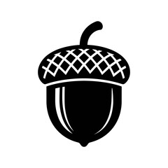 Acorn Icon: Simple black acorn icon, perfect for autumn designs, nature themes, or educational materials.