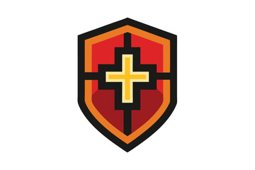 Fototapeta premium Stylized Medieval Shield with Golden Cross Emblem for Gaming and Heraldry