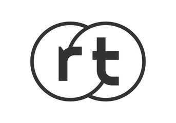 RT business company emblem with outline rounds and letters r t. Logo template of two merged circles for brand identity, logotype. Vector Infinity symbol