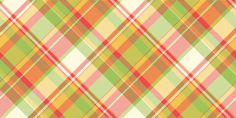 Warm plaid pattern. Bright, seamless textile design with diagonal stripes, intersecting lines, vibrant colors. Ideal for backgrounds, apparel, crafts, creative projects.