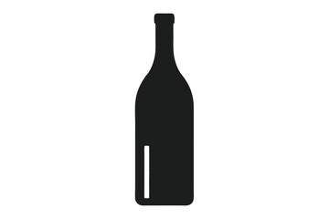Minimalist Black Wine Bottle Illustration on White Background, with simple elegance