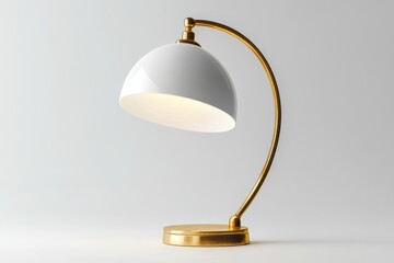 Elegant gold arc desk lamp with a white shade perfect for modern home decor offering soft ambient