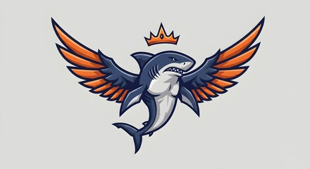 Obraz premium Shark with Wings and Crown Illustration