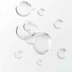 Close-up shot of several translucent bubbles floating on a light surface. The bubbles vary in size and create an ethereal, abstract effect.