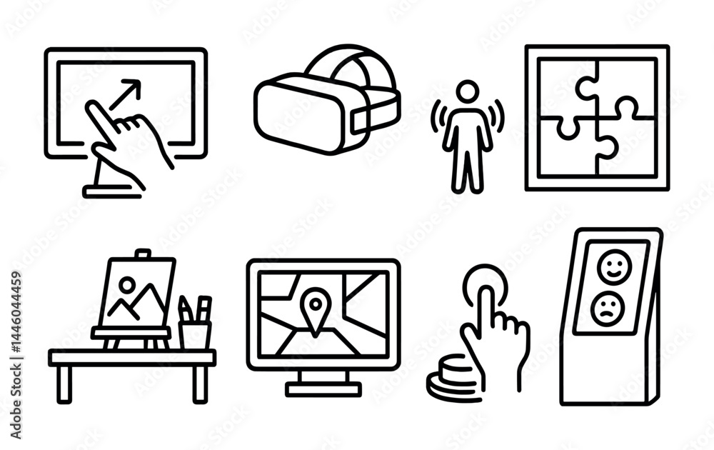 Poster technology and interaction icons for digital and creative design concepts