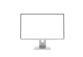 Sleek, modern computer monitor with blank white screen, isolated on white background, office, monitor