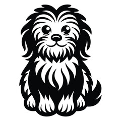 Havanese dog black silhouette vector isolated on white background, Cartoon Havanese dog with fluffy coat silhouette