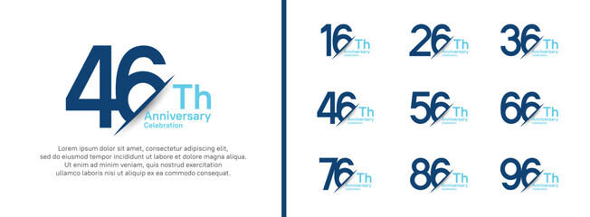 set of anniversary logo style with slash. vector design blue color for celebration