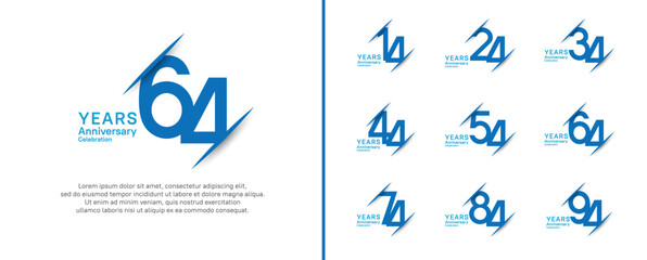 set of anniversary logo style with slash. vector design blue color for celebration