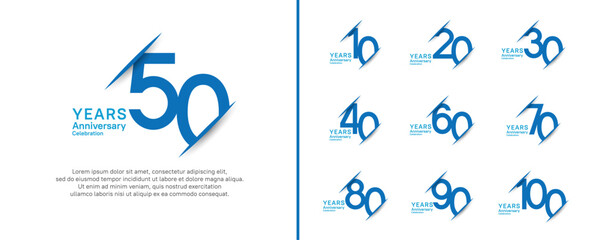 set of anniversary logo style with slash. vector design blue color for celebration