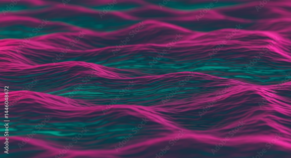 Poster abstract wave patterns in vibrant pink and teal, creating a dynamic sense of movement and depth, ide