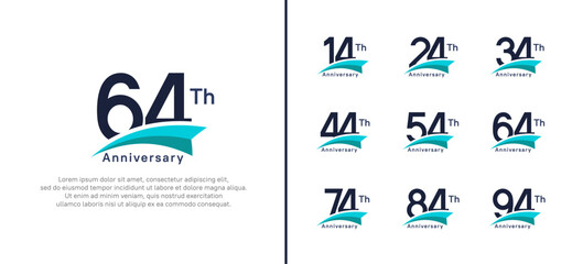 set of anniversary logo style blue ribbon. vector design black color for celebration