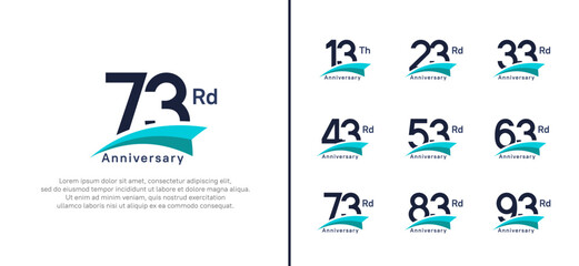 set of anniversary logo style blue ribbon. vector design black color for celebration