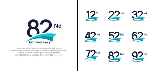 set of anniversary logo style blue ribbon. vector design black color for celebration