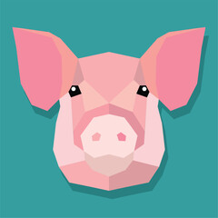 Low poly pig head front. Vector