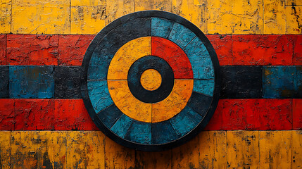 Abstract target art textured wall colorful grunge backdrop bold yellow red blue black palette decorative contemporary design