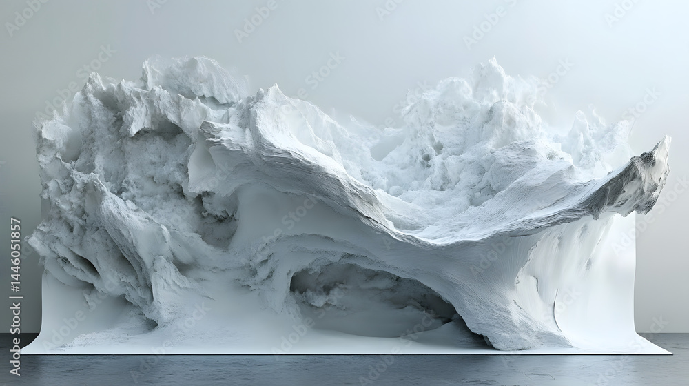 Poster dynamic wave sculpture installation modern art gallery visual art clean environment artistic perspec
