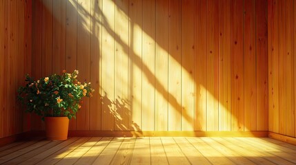 Fototapeta premium Sunlight streams into a cozy, wooden interior space.