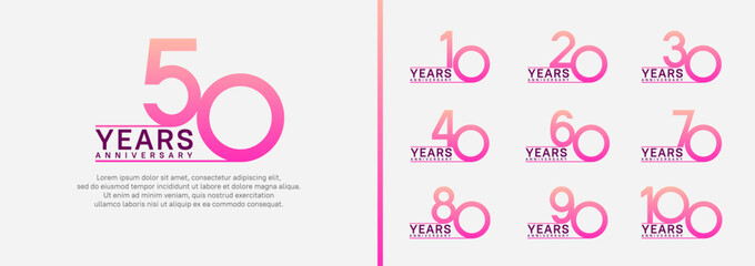 set of anniversary logo style. vector design pink color for celebration