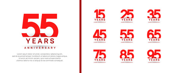 set of anniversary logo style. vector design red color for celebration