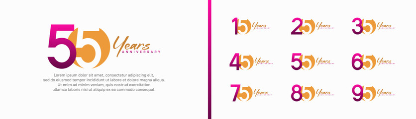 set of anniversary logo style with handwriting. vector design orange and purple color for celebration