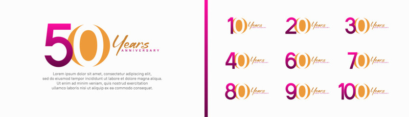 set of anniversary logo style with handwriting. vector design orange and purple color for celebration