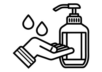 Line Icon of Hand and Liquid Soap Dispenser for Hygiene and Sanitization