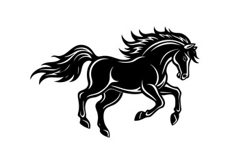 Black Rearing Horse Silhouette - Elegant Vector Illustration Isolated on White Background