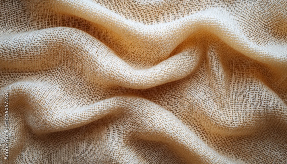 Poster close-up view of textured cream fabric showcasing natural fibers and soft waves during daylight in a