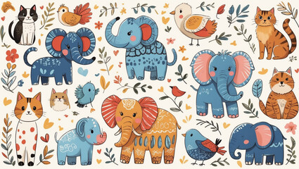 Seamless pattern with animals