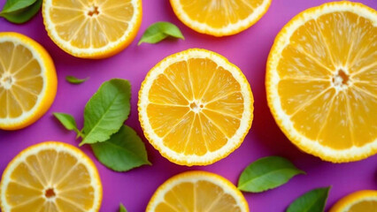Slices of orange on purple background. 