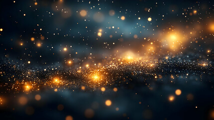 Abstract Dark Blue Background with Golden Lights and Glitter