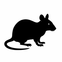 Obraz premium Black rat silhouette sitting on the ground isolated on white background