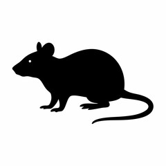 Black rat silhouette sitting on the ground isolated on white background