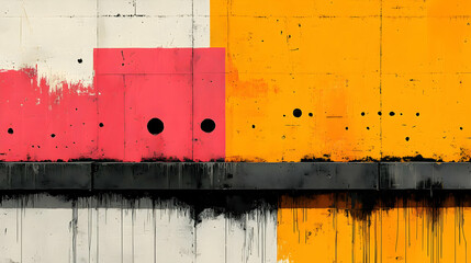 Abstract Grunge Wall Texture with Bold Pink and Orange Blocks
