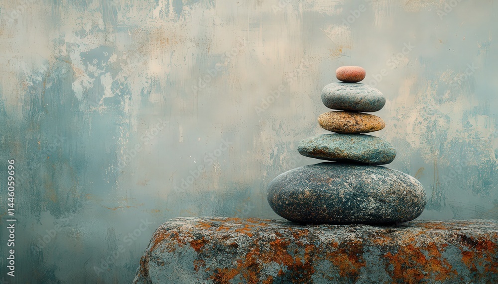 Aufkleber stacked stones create a serene focal point against a textured background in a calming indoor environ
