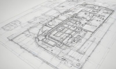 Fototapeta premium Clean blueprint style photo effect; white background, black outlines, technical design, engineering drawing, texture, template