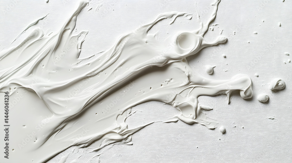 Poster dynamic white paint splash on horizontal surface studio setting abstract art minimalist design