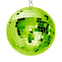 One bright shiny disco ball on white background