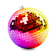 One bright shiny disco ball on white background